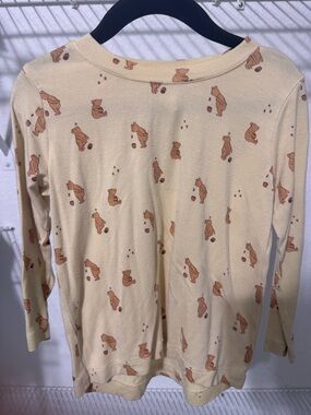 kate quinn Cream Long Sleeve Tee with Brown Bear Print
